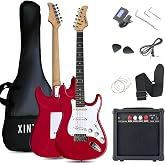 XINYAN 39in Full Size Beginner Electric Guitar Starter Kit w/Case, Strap, 20W Amp, Strings, Pick, Tremolo Bar (Red Guitar)