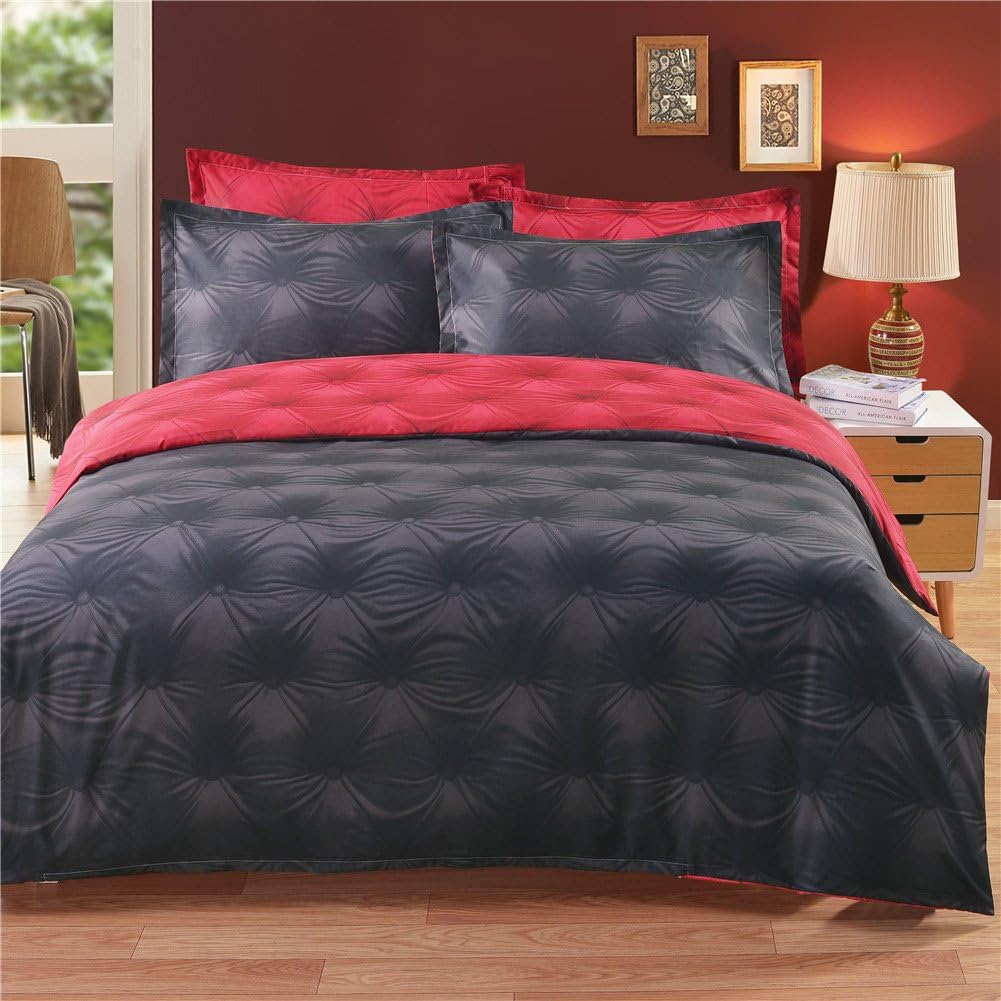 Zangge Bedding Black and Red Reversible Duvet Cover Set Microfiber Bedding Set - King Size