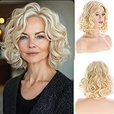 Wiwige Short Blonde Wavy Wigs for Women Light Blonde Shoulder Length Curly Bob Wig Synthetic Side Part Anime Cosplay Costume Hair