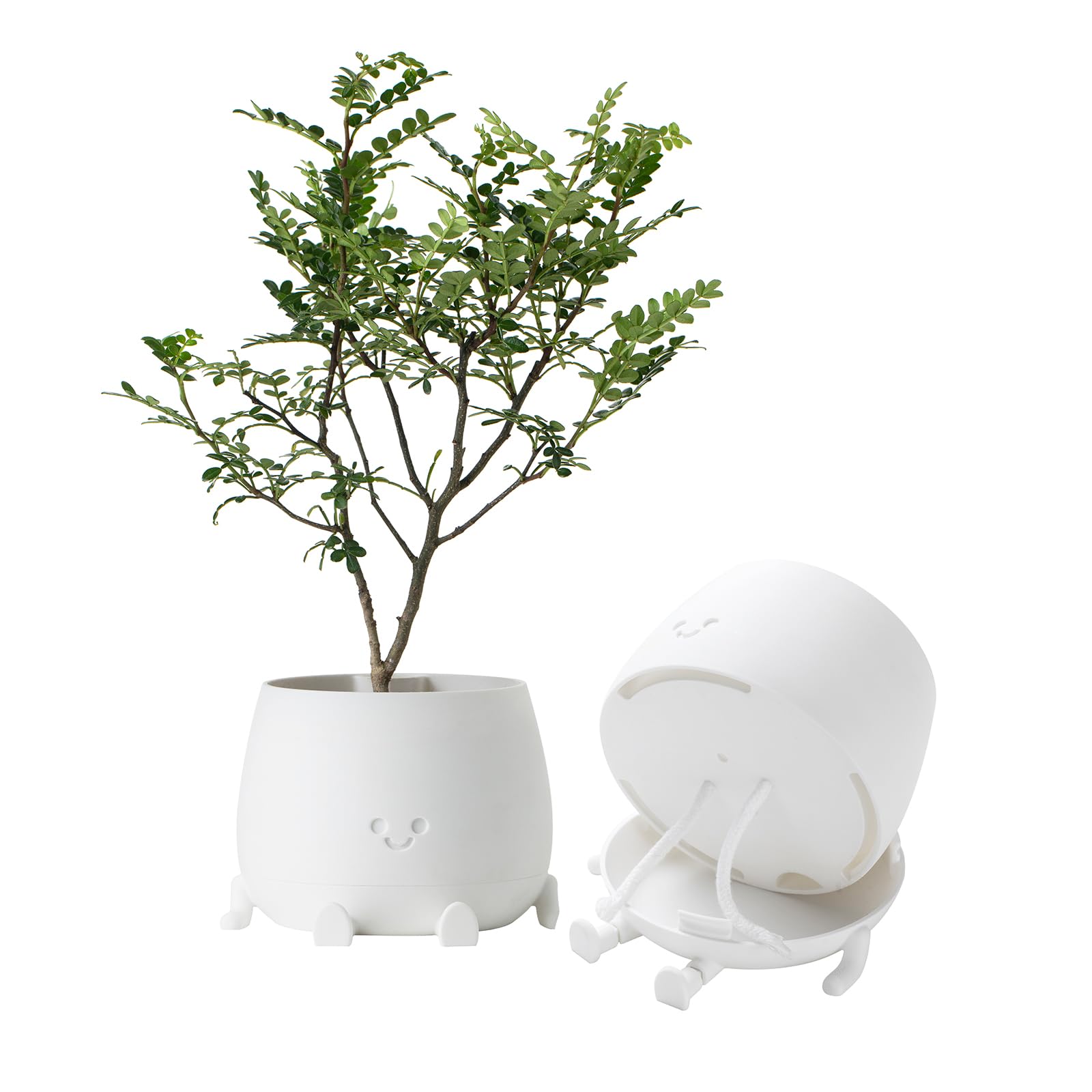 Photo 1 of TOPOLA Happy Face Planter, 5.2 Inches Plastic Plant Pot, Self Watering Plant Pot with Drainage Holes for Indoor Outdoor, Succulent Pot, Funny Flower Pot, White
