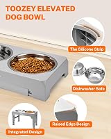 Toozey Raised Dog Bowl Height Adjustable Elevated Stand Grey 2x1200ml view 4