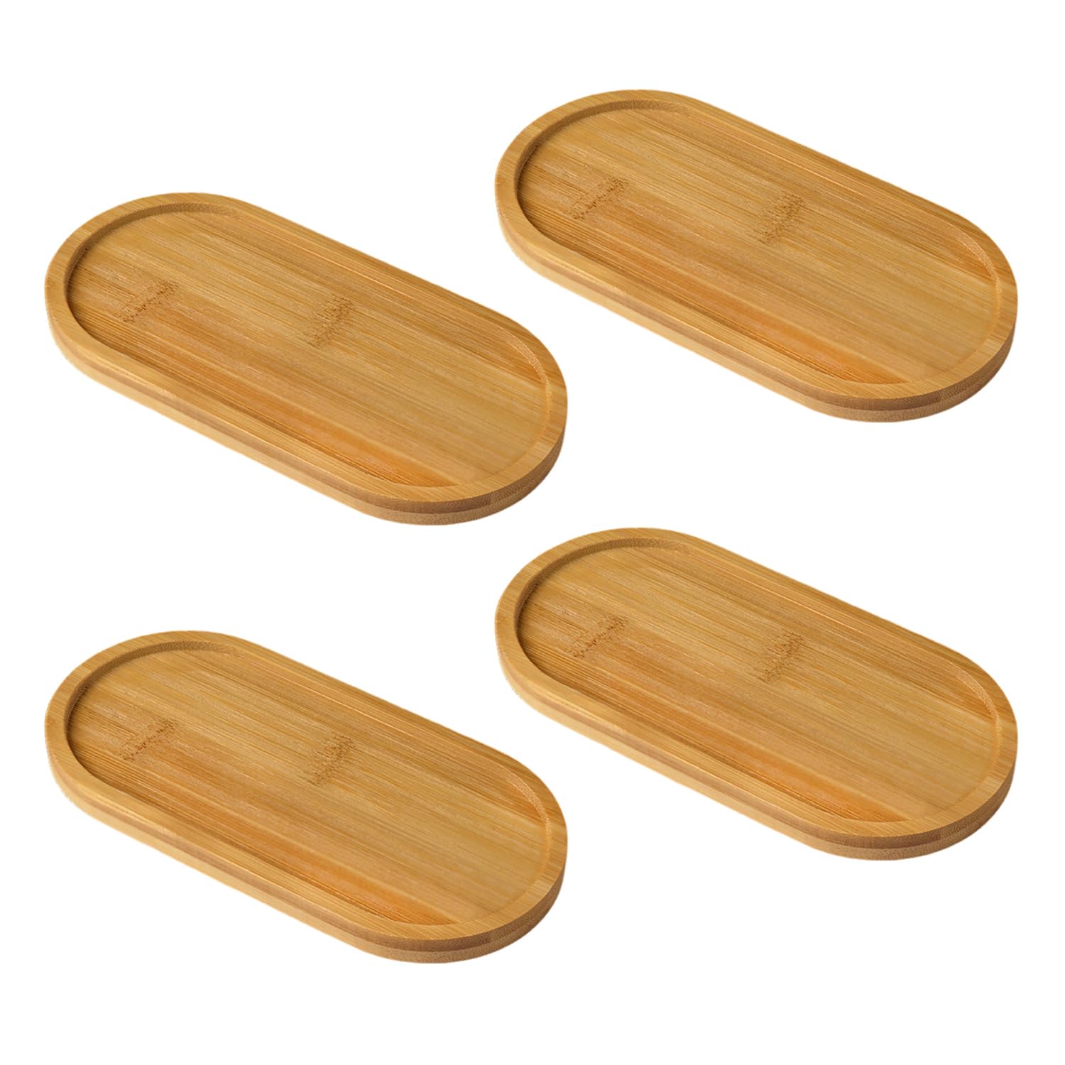 USHXVG 4 Pieces Wooden Tray Set - Decorative Oval Trays for Dining Table, Coffee, and Home Decoration With Wooden Coasters