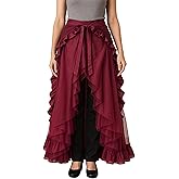 Jelysun Womens Gothic Victorian Wrap Overskirt High Low Ruffle Bustle Skirt Steampunk Renaissance Costume for Halloween