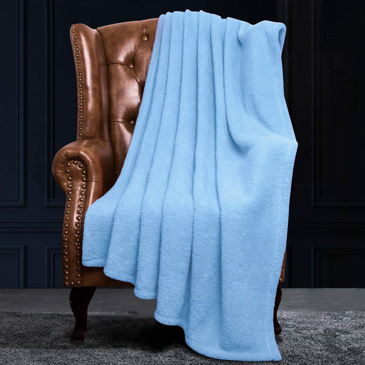 NTBAY Fluffy Sherpa Throw Blanket for Couch Sofa, Ultra Soft, Warm and Lightweight Shaggy Blanket, 51 x 67 Inches, Blue