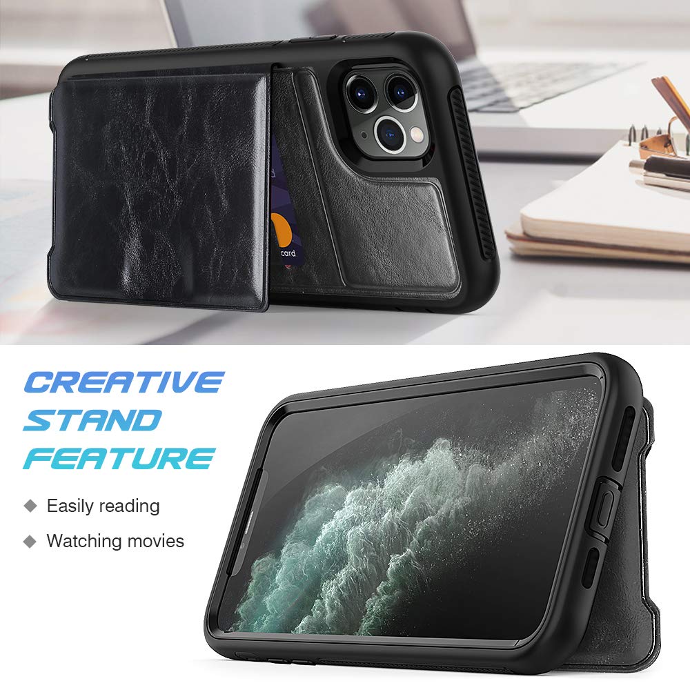 Timecity Apple iPhone 11 Pro Max Case,Triple-Camera System 6.5-Inch Phone Wallet Case. Full-Body Heavy Duty Leather Cover with Card Holder/Kickstand Case for iPhone 11 Pro Max 2019 Release- Black