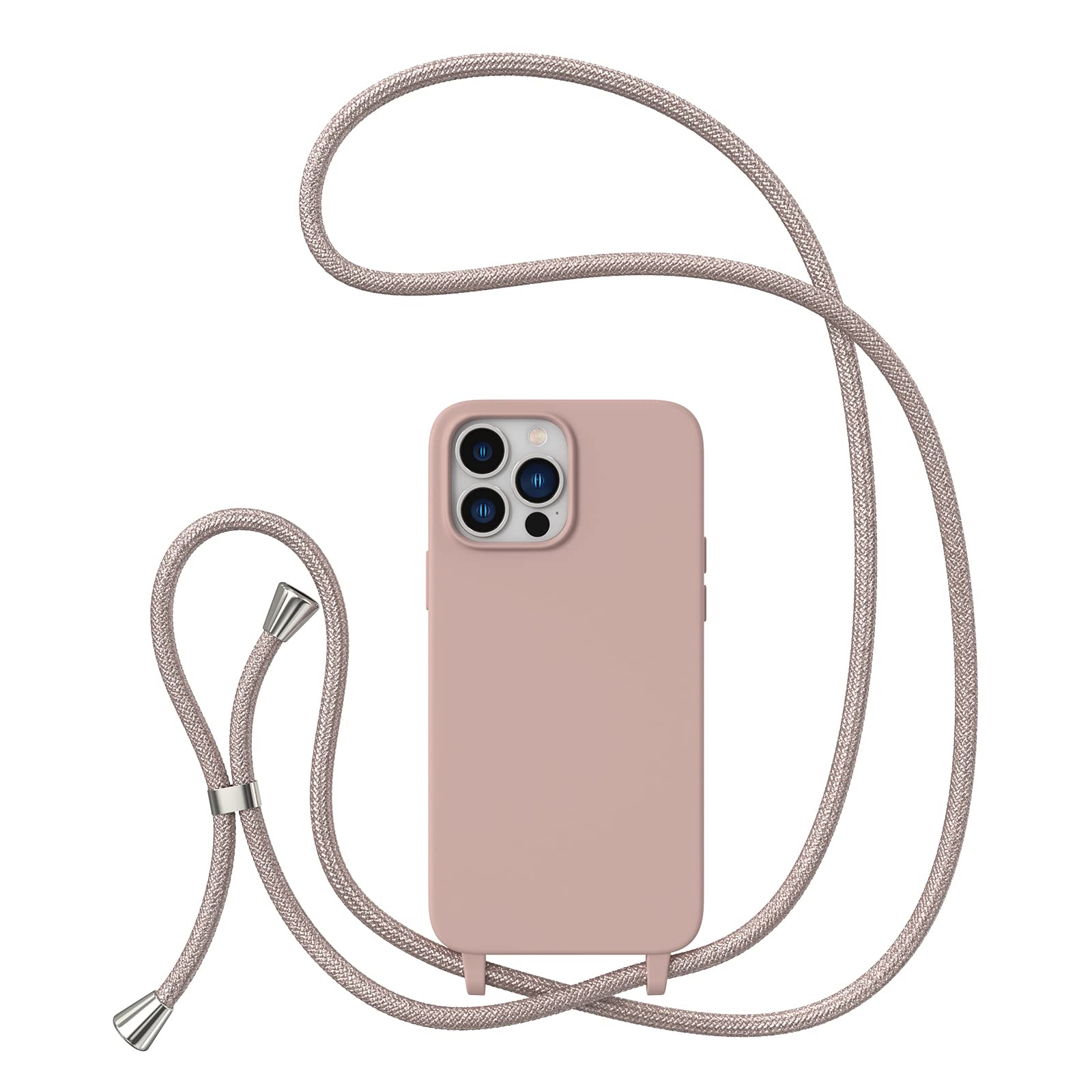 ZTOFERA Crossbody Lanyard Case for iPhone 13 Pro Max, Liquid Silicone Protective Phone Case with Strap Adjustable Neck Cord Necklace Soft Cover for iPhone 13 Pro Max, Pink