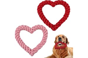 XIHIRCD 2pcs Valentine's Day Dog Chew Rope, Heart Shape Pet Chew Toy Valentine Pet Teeth Toy Calm Down Toy for Puppies (Pink & Red)