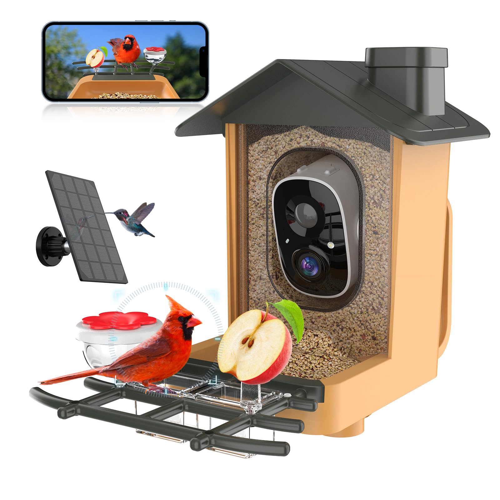 Photo 1 of Bird Feeder with Camera 2K HD Video AI Identify Species Solar Powered IP65 Waterproof Bird Camera Auto Capture Real Time View & Notifications Gift for Parents & Children