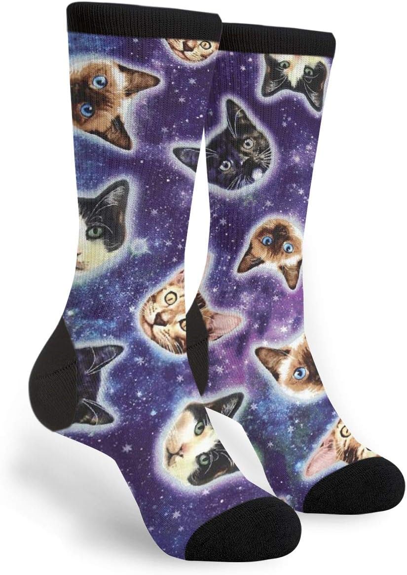 NGFF Cats Cat Heads in Space Galaxy Men Women Casual Crazy Funny Athletic Fancy Novelty Graphic Crew Tube Socks Moisture Wicking Gift