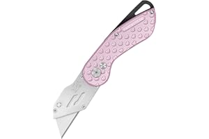 FantastiCAR Folding Utility Knife, Cute Metal Box Cutter with Extra 5 Sharp Blades, Quick Blade Change, and Preminium Gift Packaging, for Cardboard Opener, Paper Cutter (Pink Hearts)