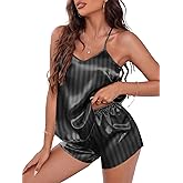 EKOUAER Silky Pajama Set for Women V-Neck Satin Camisole Lingerie Sets Party Loungewear Sleepwear
