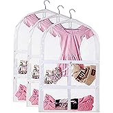 3 Packs Clear Kids Dance Costume Garment Bags,Garment Bag 35 Inch for Dance Competitions,Foldable Travel Storage Cover Bag with 3 Zipper Pockets