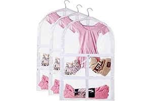 CEMGYIUK 3 Packs Clear Kids Dance Costume Garment Bags,Garment Bag 35 Inch for Dance Competitions,Foldable Travel Storage Cover Bag with 3 Zipper Pockets