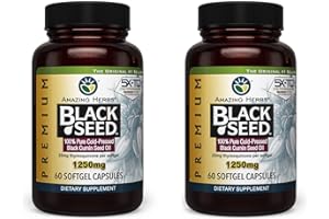 Amazing Herbs Premium Black Seed Oil Capsules - High Potency, Cold Pressed Nigella Sativa Aids in Digestive Health, Immune Support & Brain Function - 60 Count, 1250mg (Pack of 2)