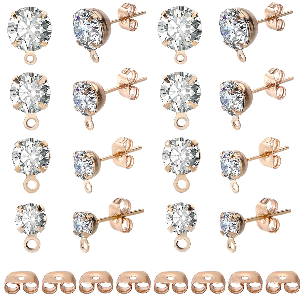 SOFPLATE 1 Box 160Pcs 4mm 5mm 6mm 8mm Rhinestone Earring Posts Gold Earring Post with Loops & 160Pcs Brass Butterfly Ear Backs Stud earring Findings for jewellery Making Supplies DIY Dangle Earrings