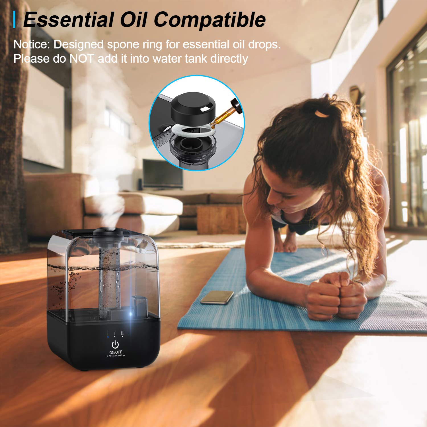 Cool Mist Humidifier, Ultrasonic Air Humidifiers for Bedroom Babies Home, 4.5L Large Top Fill Desk Humidifiers with Three Mist Modes, 360° Nozzle, Auto Shut-Off, Lasts Up to 30 Hours, Super Quiet