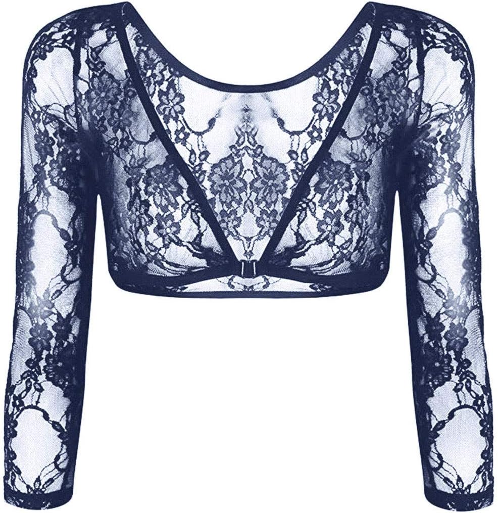 kolila Women Summer Sale Tops Protection Clothing Seamless Arm Shaper Sleevey Wonders Women's Lace V-Neck Perspective Cardigan Sun Clothing (Navy,L)