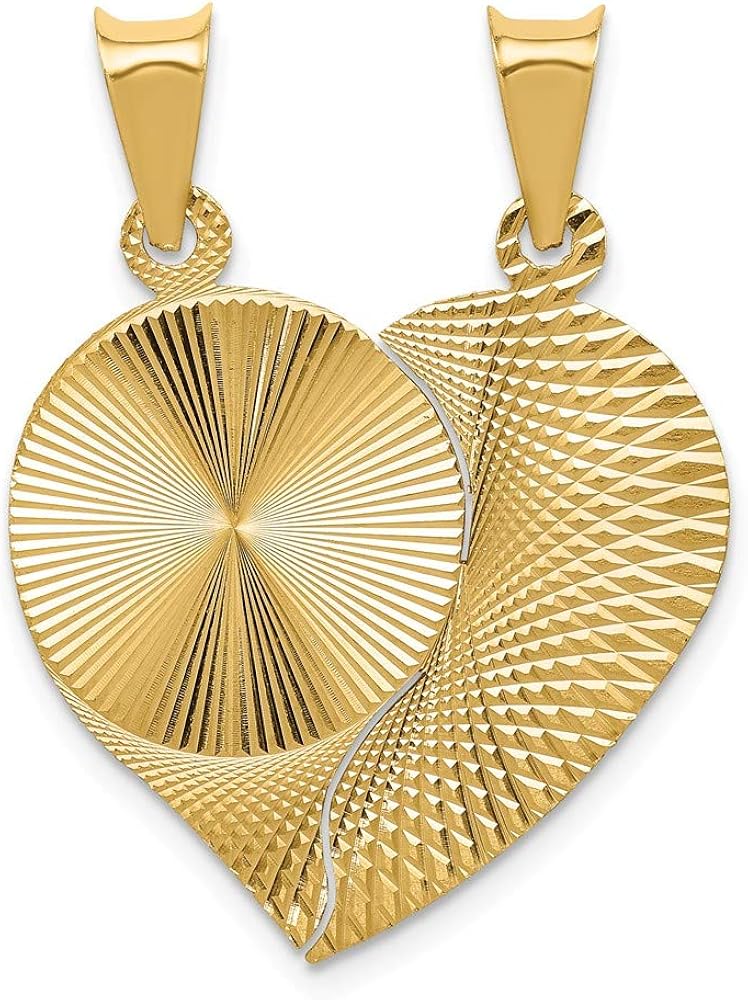14k Yellow Gold 2 Piece Break Apart Heart Circle Pendant Charm Necklace Break?apart Love Fine Jewelry For Women Gifts For Her