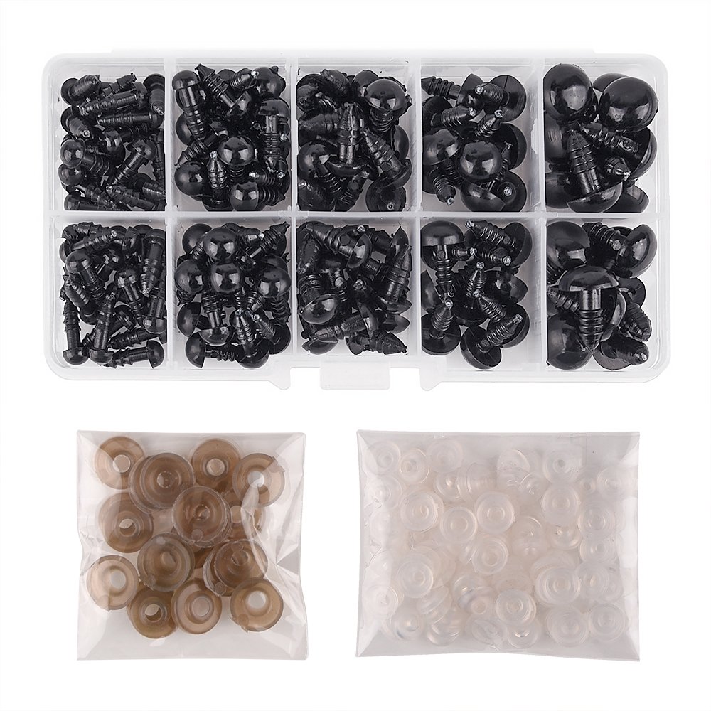 KUUQA 150 Pcs 6-12mm Plastic Safety Eyes with Washers for Doll Making (Black)