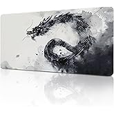 Cool Black and White Dragon Mouse Pad Gaming Japanese Large Mousepad Desk Pad for Laptop Keyboard and Mouse Non-Slip Rubber Office Minimalist Desk Accessories 23.6" X 11.8"