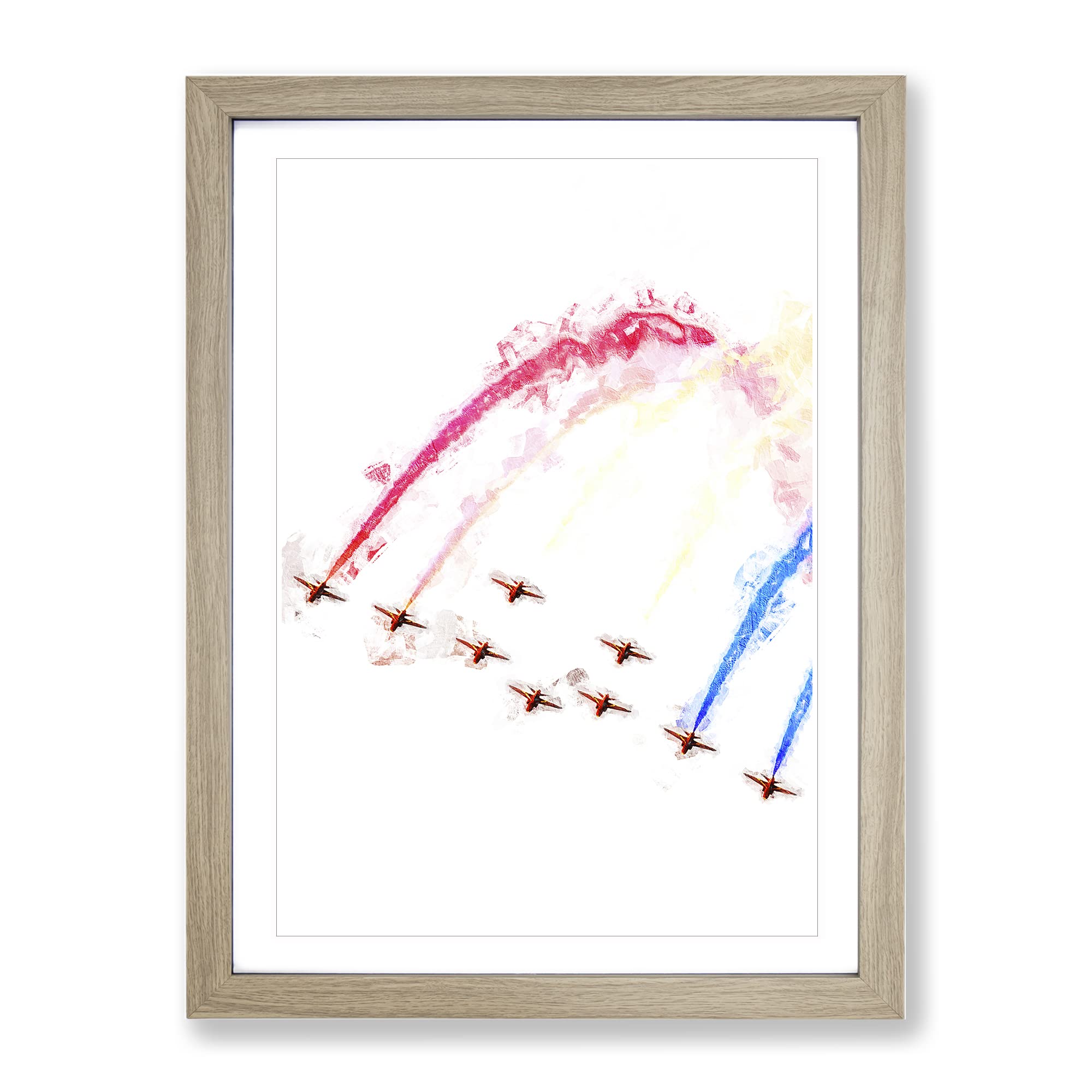 The Red Arrows Modern Framed Wall Art Print, Ready to Hang Picture for Living Room Bedroom Home Office Décor, Oak A4 (34 x 25 cm)