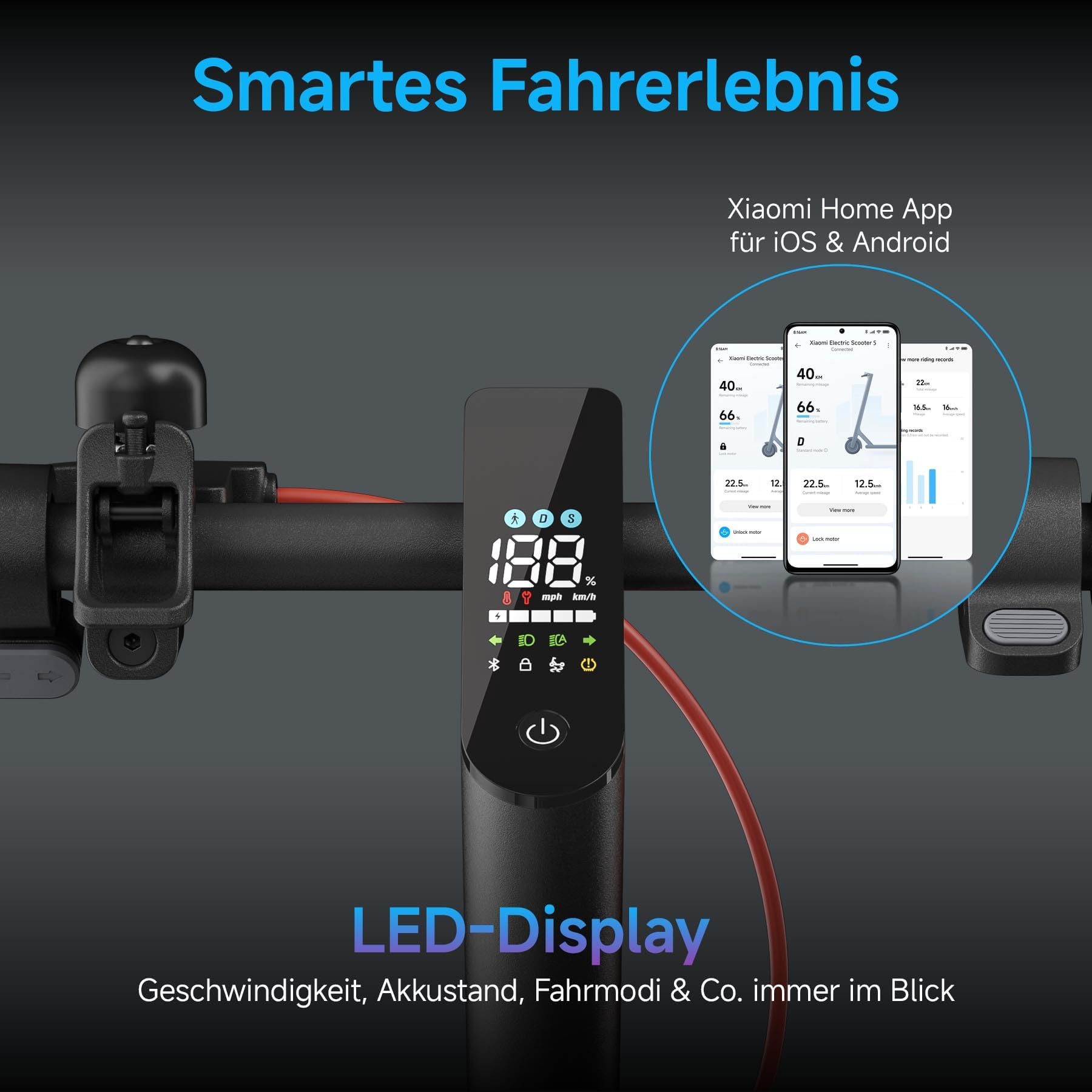 Xiaomi 5 E-Scooter mit Straßenzulassung (max. 20km/h, bis zu 60km Reichweite & 18% Steigung, Federung vorne, 10" Luftreifen, Blinker, Dual-Bremssystem, App) 9