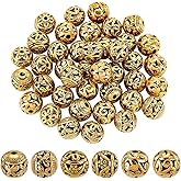 PH PandaHall 45pcs 3 Styles Hollow Beads, Round Metal Beads 10mm Filigree Alloy Spacer Bead Loose Bead for DIY Earrings Bracelet Pendant Waist Chain Necklaces Jewelry, Antique Bronze