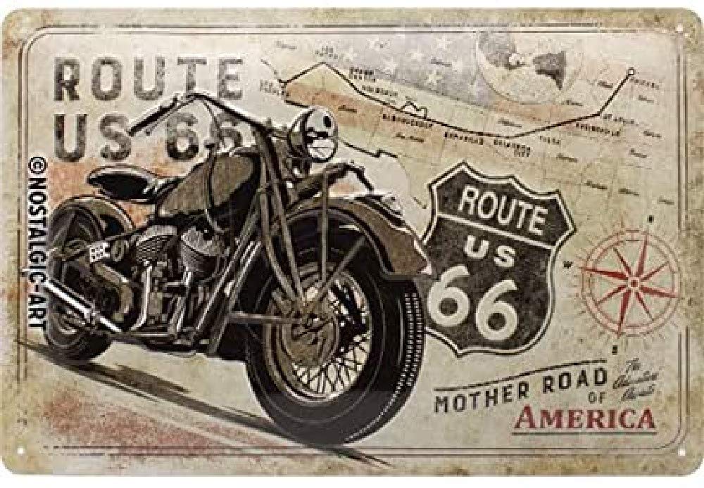 Nostalgic-Art US Highways - Route 66 Bike Map - Gift idea for USA fansRetro Tin SignMetal PlaqueVintage design for decoration20 x 30 cm