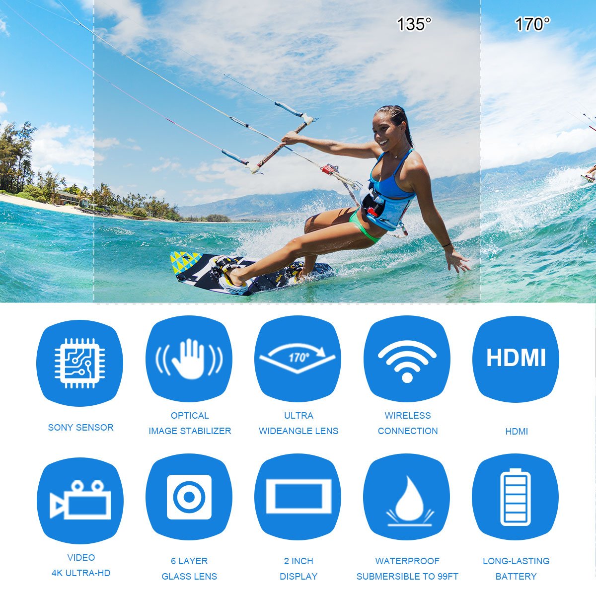 Action Camera 4K Sports Camera 12MP Ultra HD Wifi Waterproof Underwater Video Camera Helmet Cameras Camcorder 170° Wide View Angle 2 Inch LCD Screen Remote Control and Free Accessories [DROGRACE]