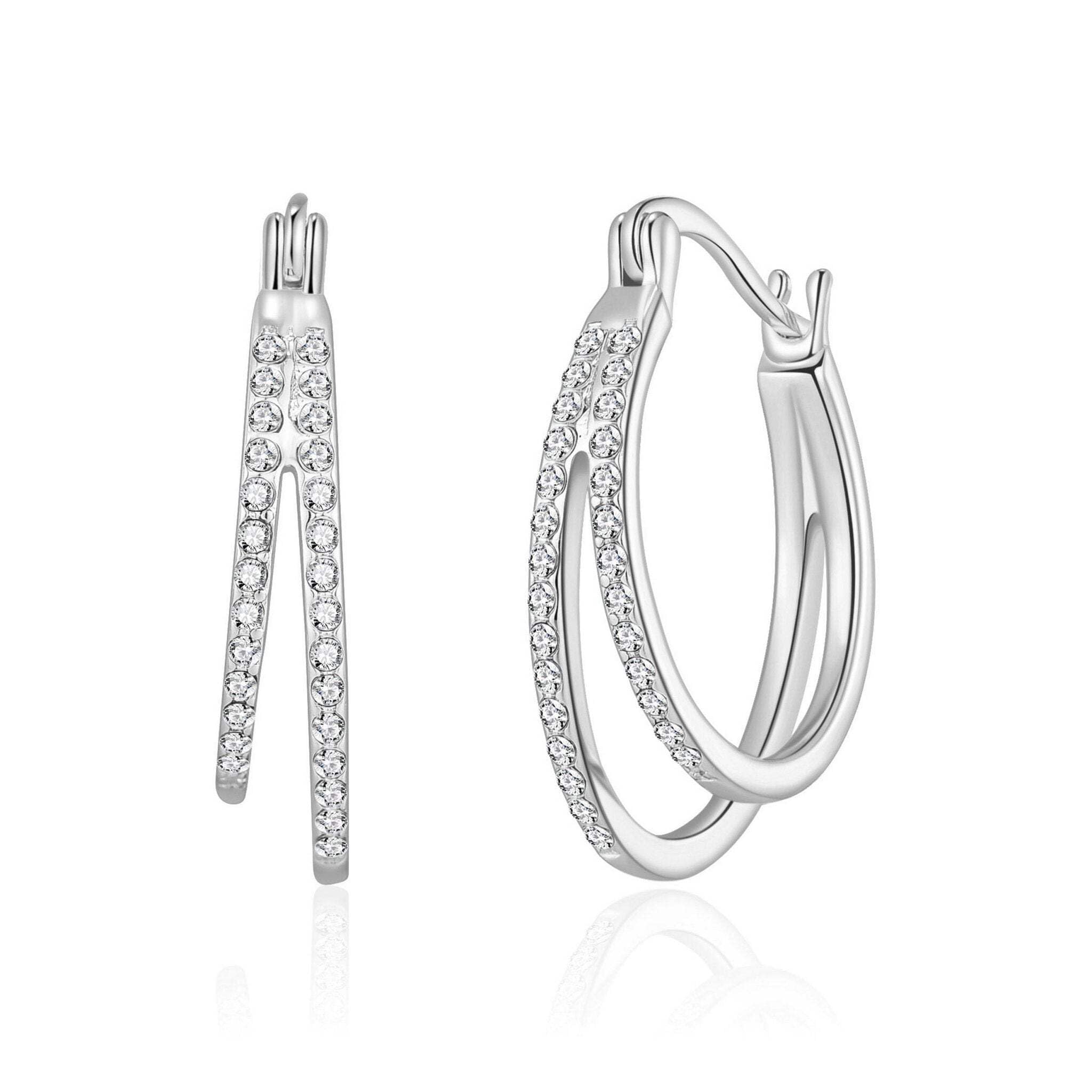 Philip Jones Silver Plated Double Hoop Earrings Created with Zircondia® Crystals