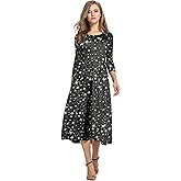 HOTOUCH Women's 3/4 Sleeve A-line and Flare Midi Long Dress