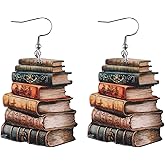 Handmade Wooden Stackable Book Dangle Earrings Lightweight Teacher Student Stack of Books Reading Earrings for Women Librarian Teachers Appreciation Day Gifts Graduation Back to School Jewelry