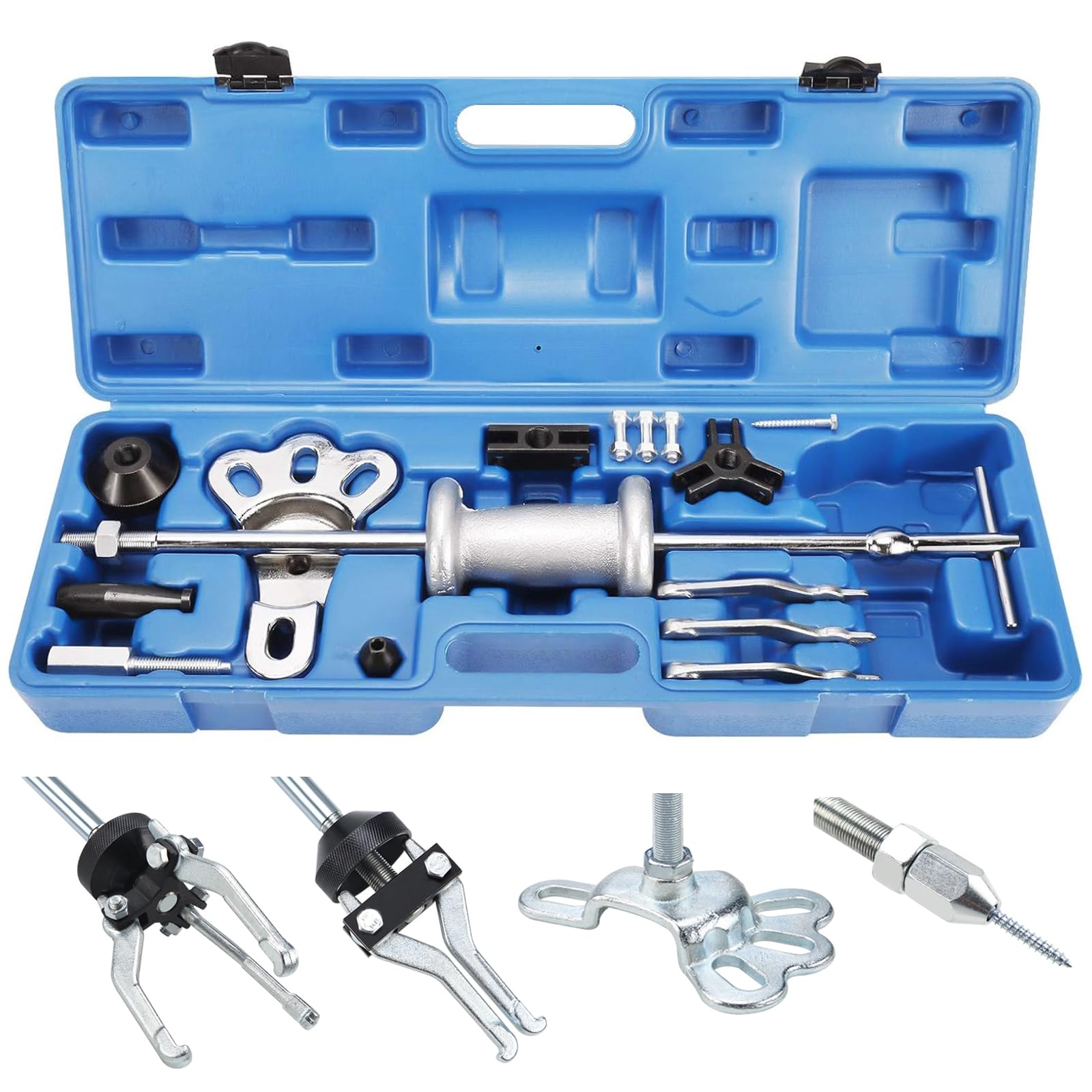 FreeTec 8-Way Slide Hammer Puller Set, Rear Axle Wheel Hub Puller Sliding Hammer Set, 2/3 Jaw External & Internal Blind Bearing Removal Tool, Car Body Dent Pulling Repair Kit
