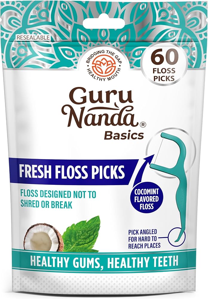 GuruNanda Fresh Floss Dental Picks - Non- Shred Thread with Angled Pick for Effective Plaque Removal - Dentist Recommened - T