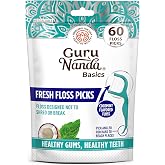 GuruNanda Fresh Floss Dental Picks - Non- Shred Thread with Angled Pick for Effective Plaque Removal - Dentist Recommened - Travel Friendly for Adults &amp; Kids - 60 Pack
