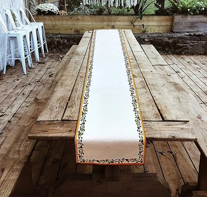 Duck Cotton Fabric Home Decor Table Runner- 14 X 72 inch for Table Linens (White Multi)