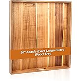 30'' Extra Large Square Wood Tray - Acacia Wood Ottoman Tray with Handles, Rustic Serving Tray for Living Room, Kitchen and Coffee Table, Wooden Trays for Ottoman,Ottoman Table Topper