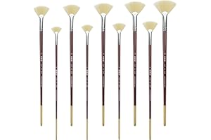 XDT ART SUPPLIES XDT#646 Fan Artist Paint Brush 9 Piece Set Medium Stiff Hog Bristle Extra Long Handle #0#2#4#6#8#10#12#14#16, Acrylic Oil Watercolor