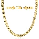 DFUNH 7MM Cuban Link Chain for Men Silver Chains, Silver Mens Chain Necklace,316L Stainless Steel and 14K White Gold /14K Gold Filled, Gold/Silver Chain for Men Necklace