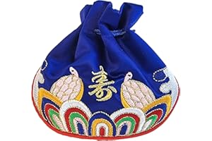 GENERIC Seoulful Vintage Korean Turtle Blessing Pouch - Traditional Bokjumeoni Lucky Bag with Longevity & Fortune Symbols Embroidered - New Year & Chuseok Gifts (Blue)