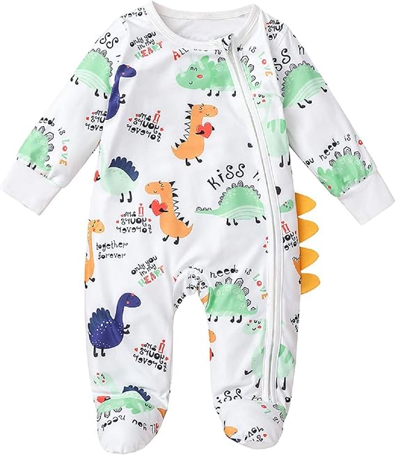 Amazon Co Jp Nosii ベビー服 カバーオール ロンパース 長袖 前開き 足付き 長袖ボディオール ソフト 肌着パジャマ 新生児服 着替え便利 春秋冬 恐竜プリント プレゼント 出産祝い 服 ファッション小物