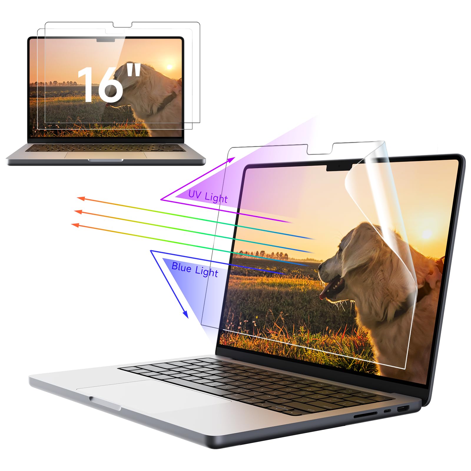 IPROKKO 2 Pack Anti Blue Light Screen Protector for MacBook Pro 16 Inch (2021-2025, M1, M2, M3, M4), Anti Glare Matte Light UV Blocker Eye Protective Compatible with 16.2In Mac Laptop