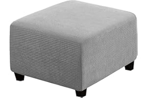 DKSLIPGO Square Jacquard Ottoman Covers Ottoman Slipcovers Folding Storage Stool Protector Elastic Bottom Stretch High Spandex Small Checks (Medium,Light Grey)