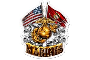 ERAZOR BITS Marine Corps Decals, Show Your Pride with Our Double Flag Gold Globe Marine Corps Patriotic Decals, Perfect for Your Kitchen, Car, Wall or Bike, Gifts for Marines (4IN)