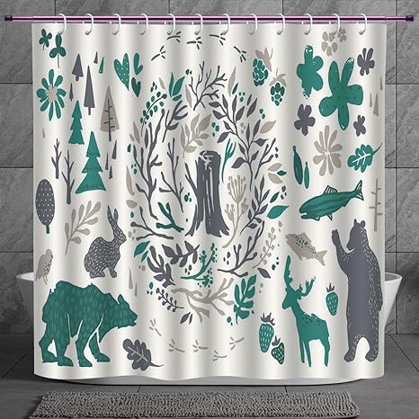Stylish Shower Curtain 2 0 Cabin Decor Hand Sketched Elements Of