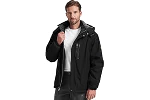 Kugnala Men's Winter Skiing Jacket Waterproof Warm Snow Fleece LiningCoat Mountain Hooded Windproof Rain Jacket S-6XL