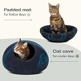 MEOWFIA Cat Cave Premium Felt Bed Merino Wool Large Black Aqua view 4