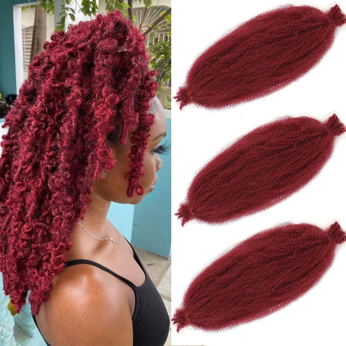 Leeven 16 Inch Springy Twist Hair for Afro Marley Locs 3 Packs Afro Kinky Curly Marley Braiding Hair Extensions Pre Separated Popping Spring Twist Crochet Hair for Distressed Locs/BUG#