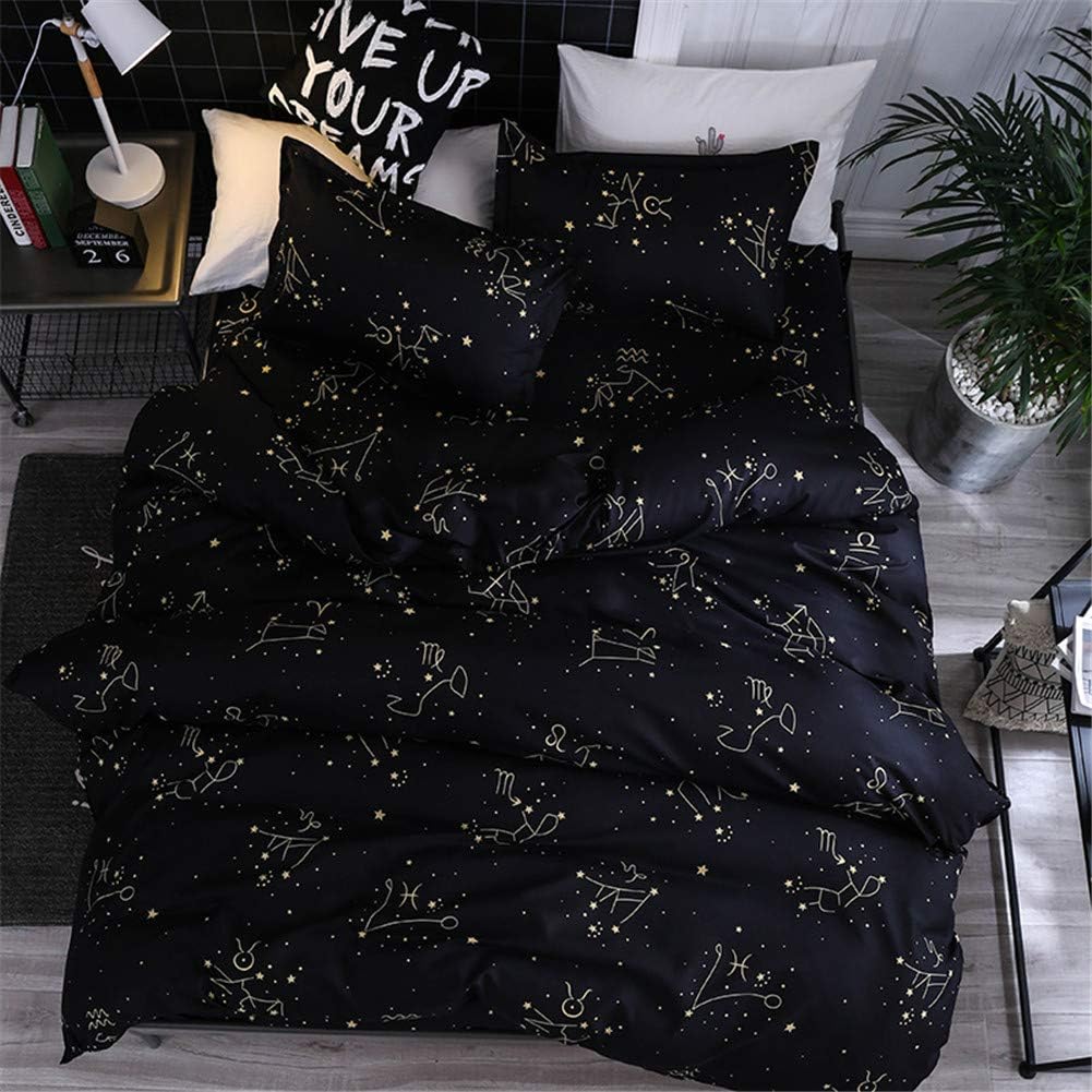 DOTBUY Bedding Sets, 4pcs Elegant Lightweight Soft Flat sheet Microfiber Duvet Cover Set Fiber Zipper Pillowcase Protects and Covers Comforter Duvet Insert (Constellation, 150x200cm (1.2m))