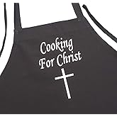 Cooking For Christ Christian Black Chef Apron, Evangelical Aprons, Religious Church Kitchen Linens